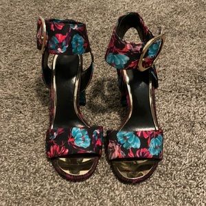 Floral open-toe heels